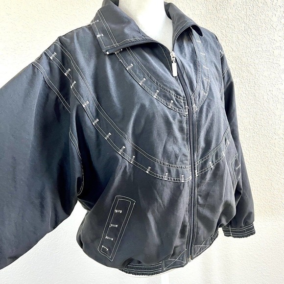 Janeve Windbreaker Jacket 80's 90's Black White Petite Large Retro Sport Vintage - Picture 9 of 16